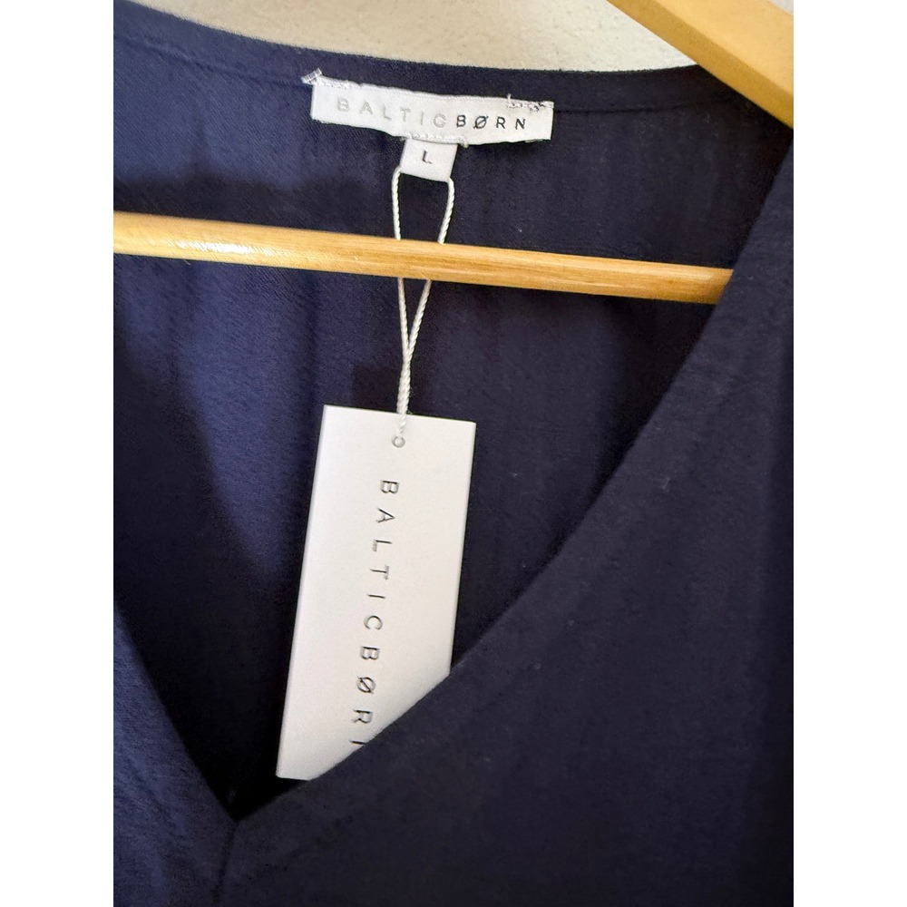 Baltic Born Navy Blue V-Neck Linen Blend Short Sleeve Top Large NWT MST7938-BB - Picture 4 of 5